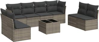 vidaXL Set De Muebles De Jard&iacute;n 9 Pzas Y Cojines Rat&aacute;n Sint&eacute;tico Gris Vidaxl
