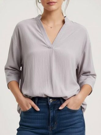 Naked Zebra Contrast Stitch Detail Popover Blouse In Mauve