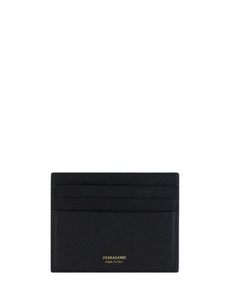 Ferragamo Gancini Embossed Calf Card Case - Black