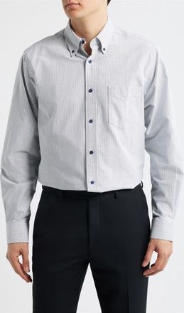 Eagle Regular Fit Pinstripe Cotton Button-Down Oxford Shirt in Black at Nordstrom, Size 17 - 34