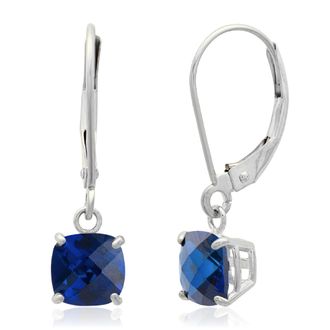 MAX + STONE Solid 10K White Gold Cushion Cut Dangle Gemstone Leverback Earrings