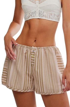 Free People Home By 8 Textured Stripe Cotton Boxer Shorts in Sage Combo at Nordstrom, Size X-Large