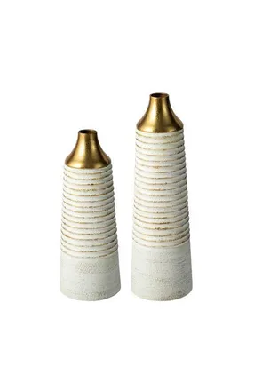 Glitzhome Set of 2 Modern White & Gold Stripes Metal Decorative Vases at Nordstrom, Size Medium