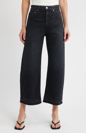 Paige Arellia High Waist Release Hem Ankle Barrel Leg Jeans in Black Void at Nordstrom, Size 32P
