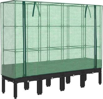 vidaXL Raised Bed with Greenhouse Cover Rattan Look 160x40x140 cm vidaXL