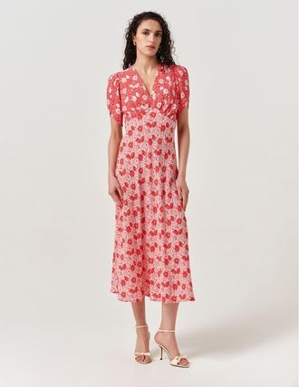 Ghost London Faye Floral Crepe Midi Dress in Red Floral at Nordstrom, Size 10