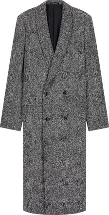 Emporio Armani Tailored Double-Breasted Longline Coat with Herringbone Pattern