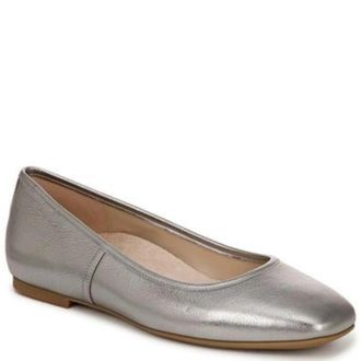 Vionic Womens Vionic Orinda 2 Ballet Flat Sliver Leather Square Toe Slip-On VER945