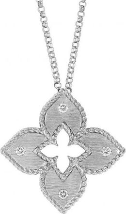 Roberto Coin Venetian Princess Flower White Gold Pendant with Diamonds, 18