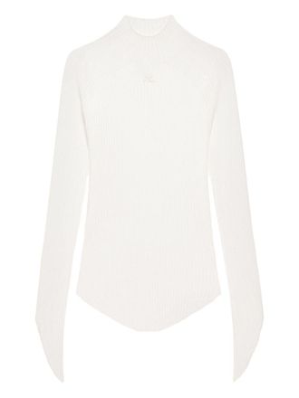 Courr&egrave;ges Ribbed White Long-Sleeved Top