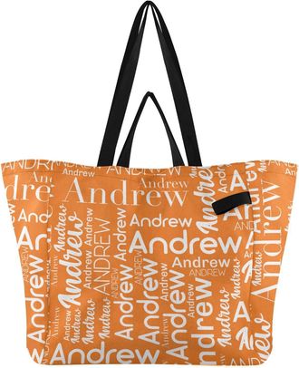 Generic Custom Safety Orange pattern Reusable Canvas Tote Bag, Heavy Duty Grocery Shopping Bag with Double Handles Hard Bottom Large Capacity Work Groceries T