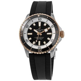 Breitling Superocean Automatic 42 Black Dial 18K Rose Gold Bezel Rubber Strap Mens Watch U17375211B1S1