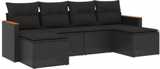 vidaXL Vidaxl - Set De Sof&aacute;s De Jard&iacute;n 6 Piezas Y Cojines Rat&aacute;n Sint&eacute;tico Negro