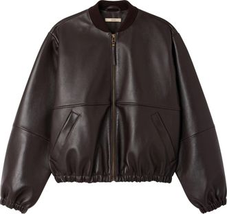 Sessun Coffea Elasticized Lambskin Teddy Collar Bomber Jacket