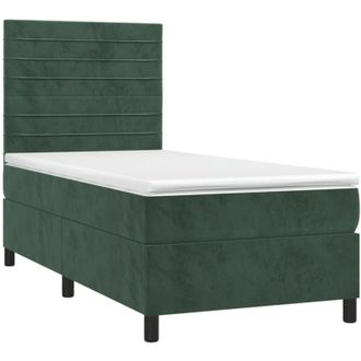 vidaXL Vidaxl - Cama Box Spring Colch&oacute;n Y Led Terciopelo Verde Oscuro 90x190 Cm