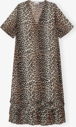 Ganni Leopard Chiffon Maxi Dress - Size 32 Mixed