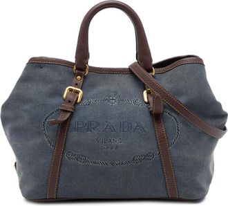 Prada Pre-owned Prada Vitello Daino Trimmed Canvas Canapa Logo Satchel Ladies PNQM0USRFUJ1DM2U