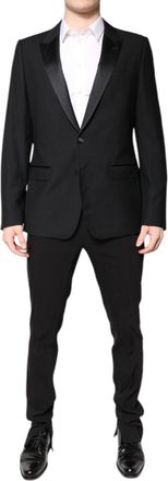 Dolce & Gabbana Mens Black Wool Single Breasted 2 Piece Suit Virgin Silk Polyester