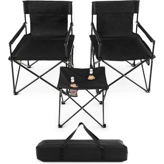 Costway Costway - Set di 3 Sedie da Campeggio Pieghevoli, Sedia da Giardino Portatile e Tavolino con 2 Portabicchieri, Tasche Portaoggetti, per Pesca
