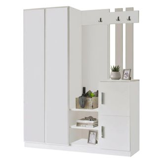 Dmora Mueble De Entrada Hene, Con Espejo, 16-24 Pares, 8 Estantes, 147x38x180h Cm Blanco