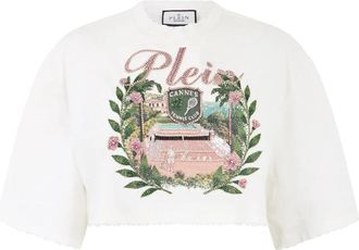 Philipp Plein Cropped T-Shirt Cannes Tennis Club - Dames - Longsleeves - Wit - M - Katoen - Tops