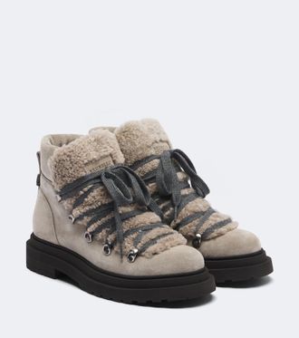 Brunello Cucinelli Monili shearling-trimmed suede lace-up boots