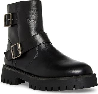 Steve Madden Legitt Boot Womens Black Leather Ankle Bootie HTAT869