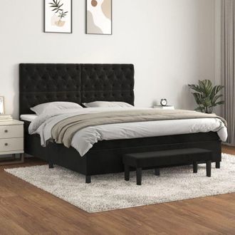 vidaXL Vidaxl - Cama Box Spring Con Colch&oacute;n Terciopelo Negro 160x200 Cm