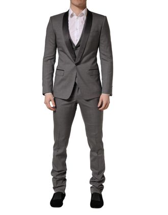 Dolce & Gabbana Mens Gray Wool Single Breasted 1 Button 3pc Suit Polyester Silk Virgin
