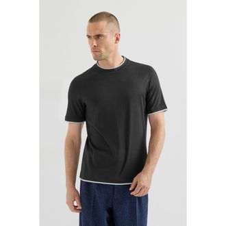 Brunello Cucinelli Silk and cotton lightweight jersey crew neck T-shirt with faux-layering in Black at Nordstrom, Size Xxx-Large