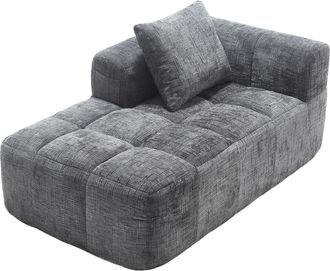 STILVORA Chaise Longue Tipo M&eacute;ridienne 1 Plaza Con Coj&iacute;n Y Bolsillos Laterales Confort Nube Asiento Ergon&oacute;mico En Chenilla Gris