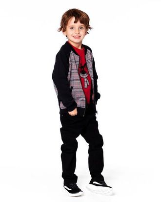 Deux par Deux Bi-Material Zip Front Jacket Plaid in Gray And Black at Nordstrom, Size 12M