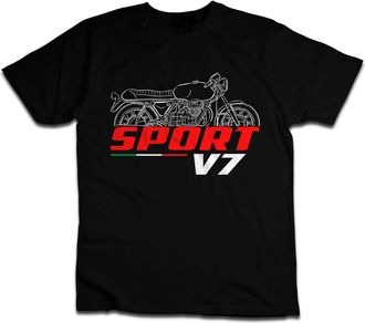 Generic Biker T-Shirt for Guzzi V7 (1969-2014) Fans, 100% Cotton, Classic Fit, Motorcycle-Inspired Design, Black - Sport 1971-1974, M