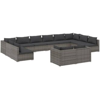 vidaXL Set De Muebles De Jard&iacute;n 12 Pzas Y Cojines Rat&aacute;n Sint&eacute;tico Gris Vidaxl