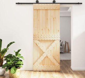 vidaXL Vidaxl - Furniture Limited - Puerta Corredera Con Herrajes Madera Maciza