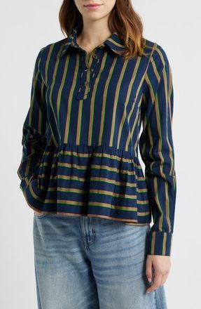 Damson Madder Kinsley Stripe Long Sleeve Shirt in Navy at Nordstrom, Size 10 Us