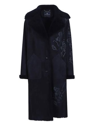 Ermanno Scervino floral-embroidered coat - women - Calf Suede/Lamb Shearling - 40 - Blue