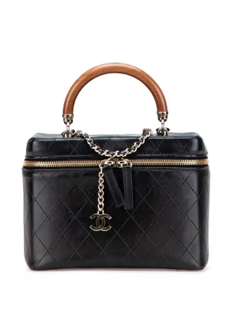 Chanel Trousse Knock On Wood Case grande in pelle di agnello trapuntata 2018-2019 - Nero