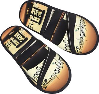 Generic Piano Violin And Music Notes Unisex House Slippers Breathable Slippers Fluffy House Shoes For Bedroom Indoor Outdoor M