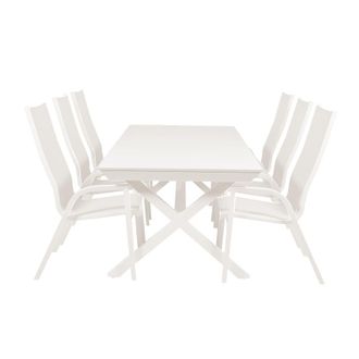 ED&Egrave;N JARD&Iacute; Conjunto de mesas y sillas de jard&iacute;n extensible blanco envejecido