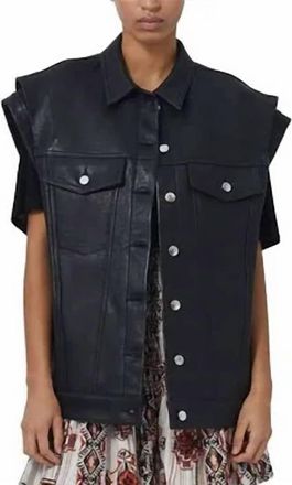 Iro Sleeveless Leather Oversized Button Front Vest In Black
