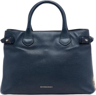 Burberry Pre-owned Handbags, female, Blue, Size: ONE SIZE Pre-owned Vintage Leather Tote