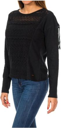 Superdry Ronde hals lange mouw jersey met franje detail - Dames - Longsleeves - Zwart - XS - Katoen - Tops