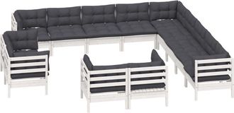 vidaXL Muebles De Jard&iacute;n 13 Pzas Y Cojines Blanco Madera Maciza Pino Vidaxl