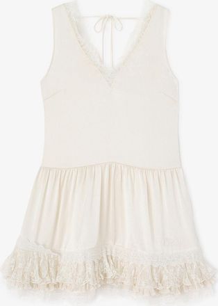 Ganni White Dress in Lace Satin - Size 4 Acetate