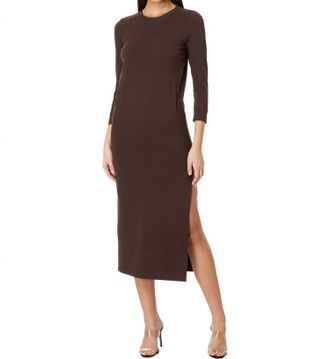 Norma Kamali Three Quarter Sleeve Full Length Dress In Chocolate