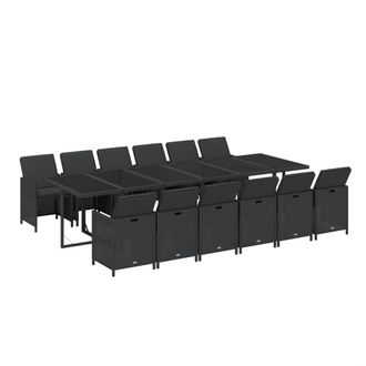 vidaXL Set Comedor De Jard&iacute;n 13 Pzas Con Cojines Rat&aacute;n Sint&eacute;tico Negro Vidaxl