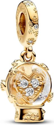 Pandora Heart Snowflake Snow Globe Dangle Charm In Gold