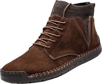 Generic Suede High Top Trainers for Men, Men Suede Ankle Shoes Fashion Slip-Resistance Flat Walking Shoes Stylish Outdoor Lace Up Sports Trainers Casual Comft