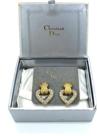 Dior Gold Heart Earrings With Womens Crystals (Pre-Owned)